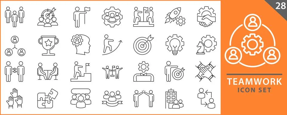 Teamwork Line icon set Stock Illustration