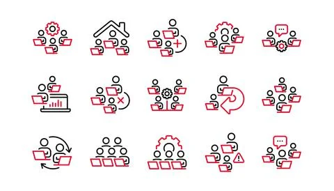 Teamwork line icons. Remote office, Working at home, Online worker. Vector Illustrazione stock