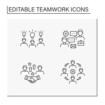 Teamwork line icons set Stock Illustration