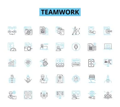 Teamwork linear icons set. Synergy, Collaboration, Unity, Partnership, Harmony 스톡 일러스트