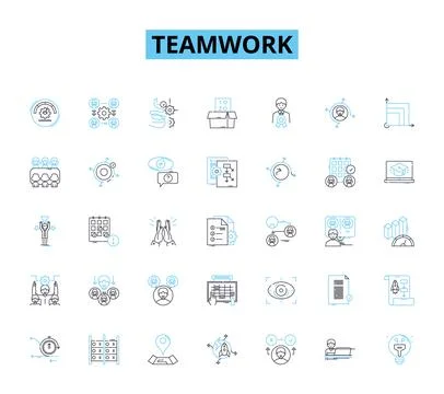 Teamwork linear icons set. Synergy, Collaboration, Unity, Partnership, Harmony 스톡 일러스트