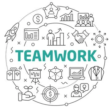 Teamwork Linear illustration slide for the presentation Illustrazione stock