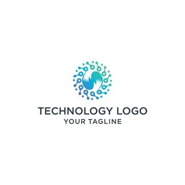 Teamwork Logo abstract two Hands helping with technology logo. Circle desig.. Stock Illustration