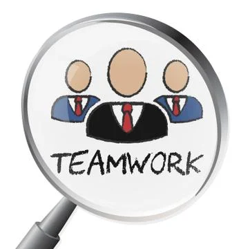Teamwork Magnifier Indicates Search Magnification And Teams Stock Illustration