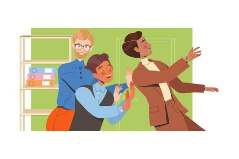 Teamwork with Man Employee Supporting Falling Colleague Engaged in Successful Stock Illustration