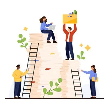 Teamwork Managing Large Paperwork Stack Concept Stock Illustration