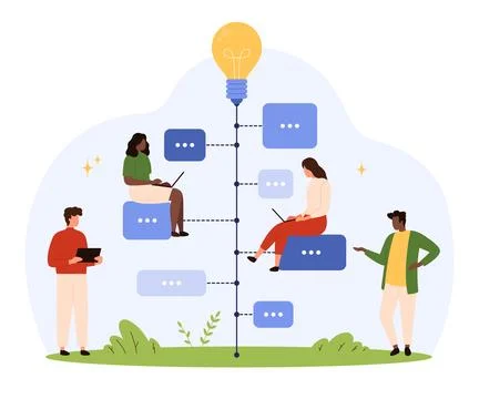 Teamwork Milestones Planning with Idea Lightbulb 스톡 일러스트