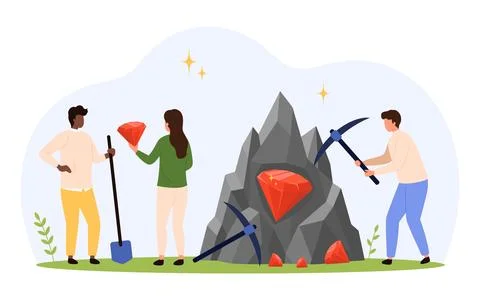 Teamwork Mining Gems for Big Success イラスト素材