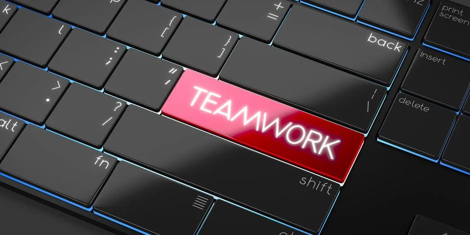 Teamwork - modern computer keyboard - 3D illustration Illustrazione stock