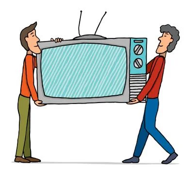 Teamwork / moving huge tv set Stock Illustration