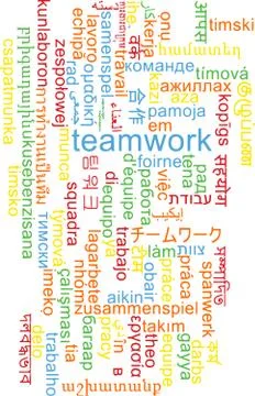 Teamwork multilanguage wordcloud background concept Stock Illustration