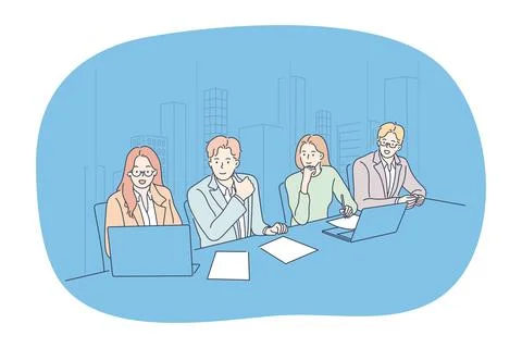 Teamwork, negotiations, brainstorming in office concept 库存插图