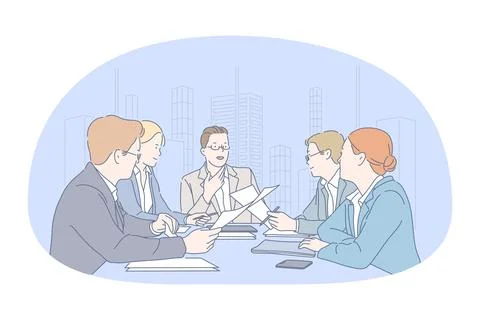 Teamwork, negotiations, brainstorming in office concept 库存插图