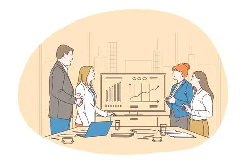 Teamwork, negotiations, brainstorming in office concept Illustrazione stock