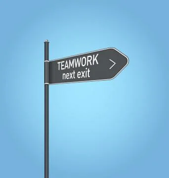 Teamwork next exit, dark grey road sign Stock Illustration