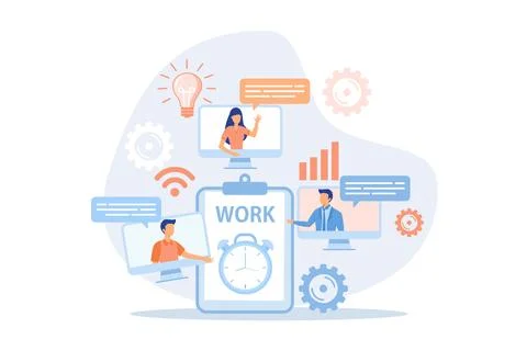 Teamwork online, common goals. Business meeting successful teamwork concept.. Stock Illustration