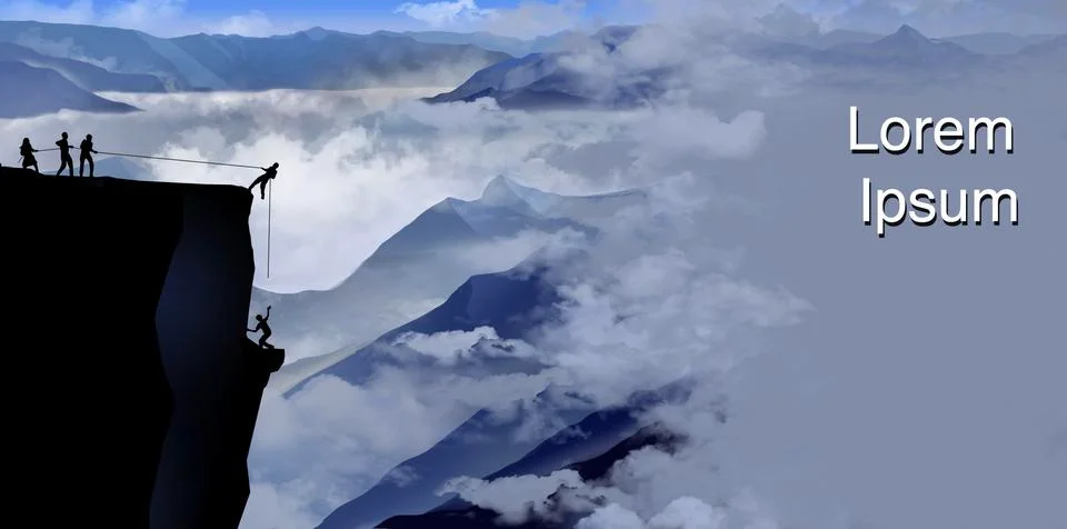 Teamwork to overcome challenges is illustrated here with a view of people mak Stock Illustration