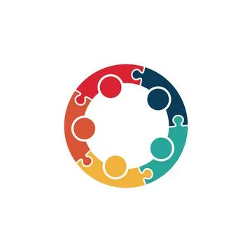 Teamwork People connected jigsaw five persons Stock Illustration