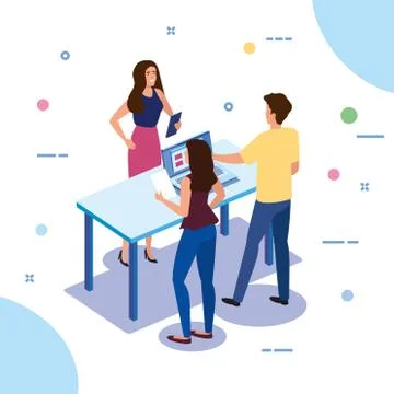 Teamwork people with laptop computer Stock Illustration