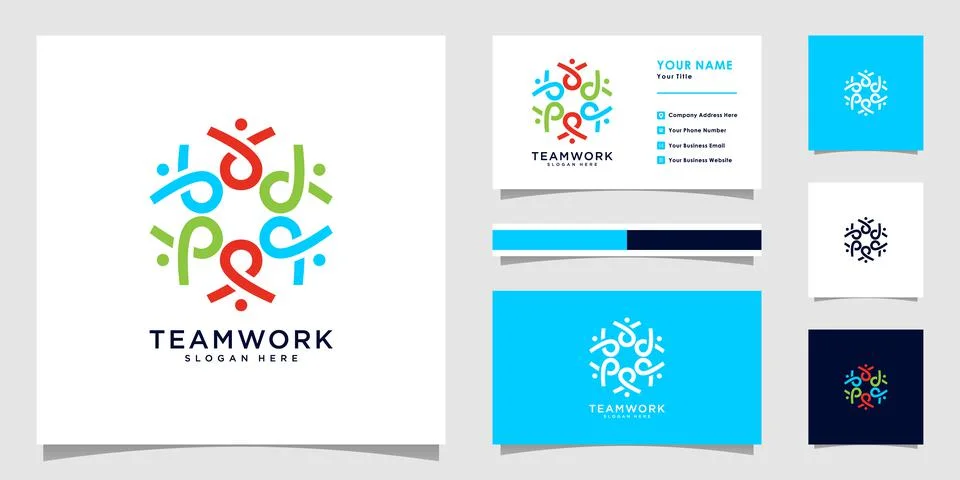 Teamwork people logo premium vector with business card design Stock Illustration