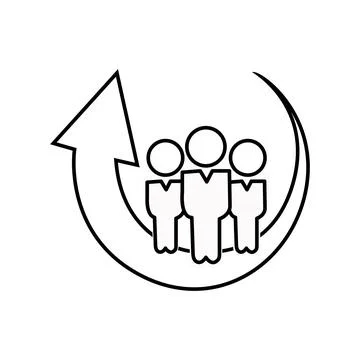 Teamwork people related vector linear icon. Synergy, collaboration, research. Stock Illustration