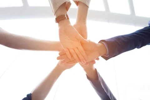 Teamwork people touch hands for unity group to succuss business. Stock Photos