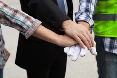 Teamwork people touch hands for unity group to succuss business. Stock Photos