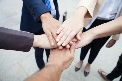 Teamwork people touch hands for unity group to succuss business. Foto stock
