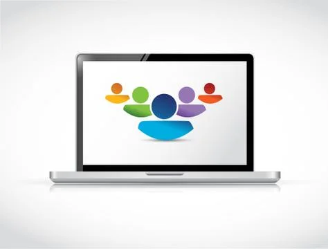 Teamwork people working together online. laptop Stock Illustration