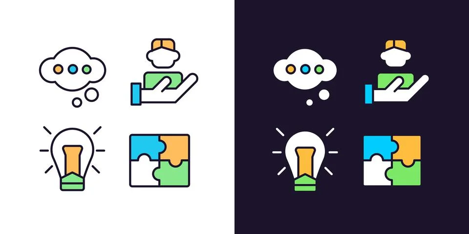 Teamwork pixel perfect light and dark theme color icons set Stock-Illustration