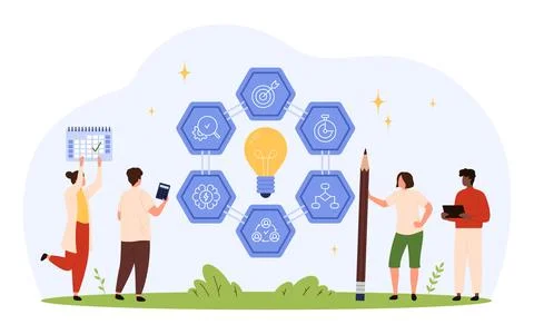 Teamwork Planning Creative Project Flat Icons Stock Illustration