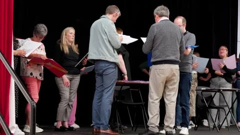 Teamwork practice, artistic community, learning lines, show rehearsals Stock Footage 312258457
