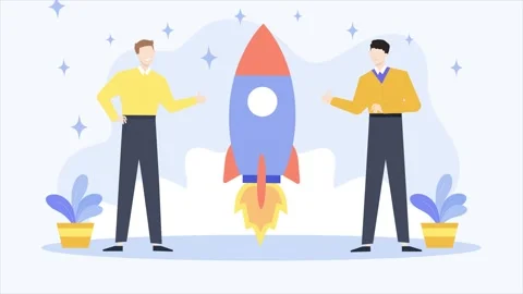 Teamwork preparing launch the business with rocket illustration animated video Stock Footage 282331984