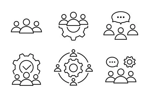 Teamwork, process and brainstorming line icon set Stock Illustration
