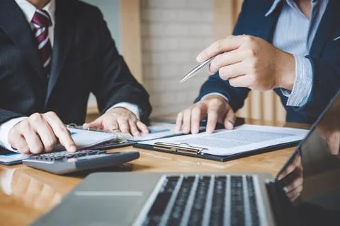 Teamwork process, Business team are presentation marketing plan strategy repo Stock Photos
