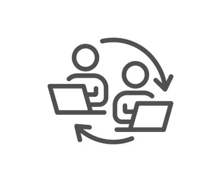Teamwork process line icon. Remote office sign. Vector Illustrazione stock