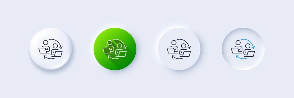 Teamwork process line icon. Remote office sign. Line icons. Vector Illustrazione stock