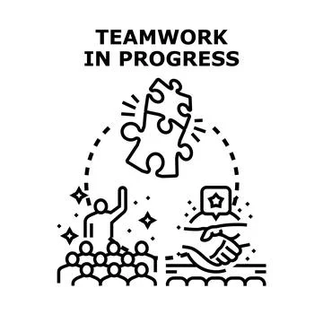 Teamwork in progress with collaboration and problem solving Stock Illustration