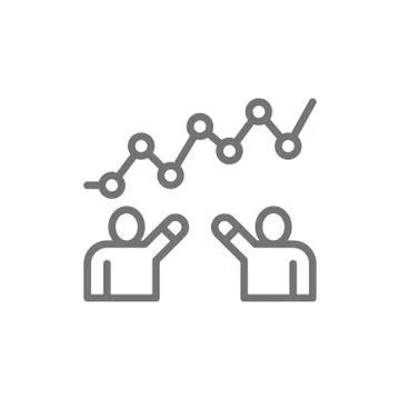 Teamwork progress, people with graph line icon. Stockillustratie
