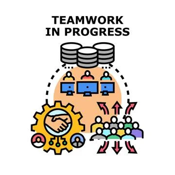 Teamwork in progress with technology and business collaboration Stock Illustration