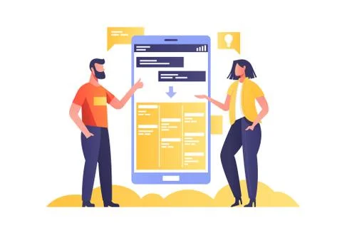 Teamwork project discussion with touchscreen phone Stock Illustration
