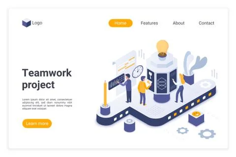 Teamwork project landing page vector template Stock Illustration