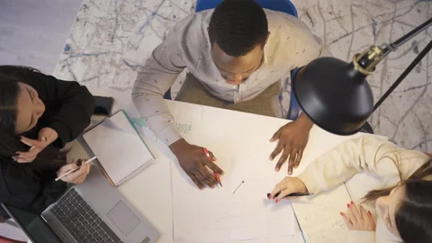 Teamwork on the project. Top view. Stock Footage 228804039