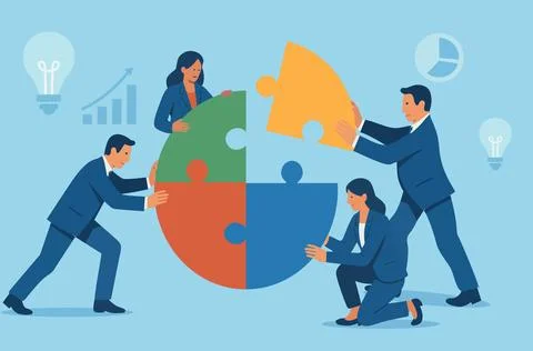 Teamwork Puzzle Collaboration Business Solution Puzzle Team Building Strategy Stock Illustration