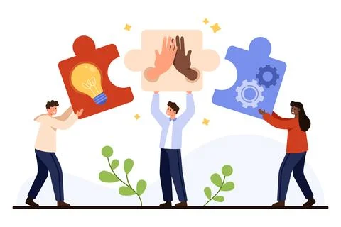 Teamwork Puzzle Concept Collaboration Vector Art Illustration