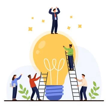 Teamwork Reaching Big Idea Light Bulb Concept Illustration