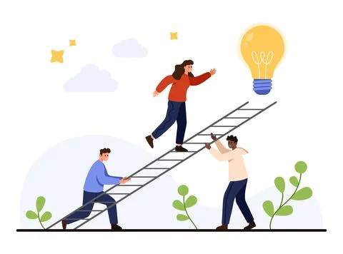 Teamwork Reaching Solution and Idea Together Stock Illustration