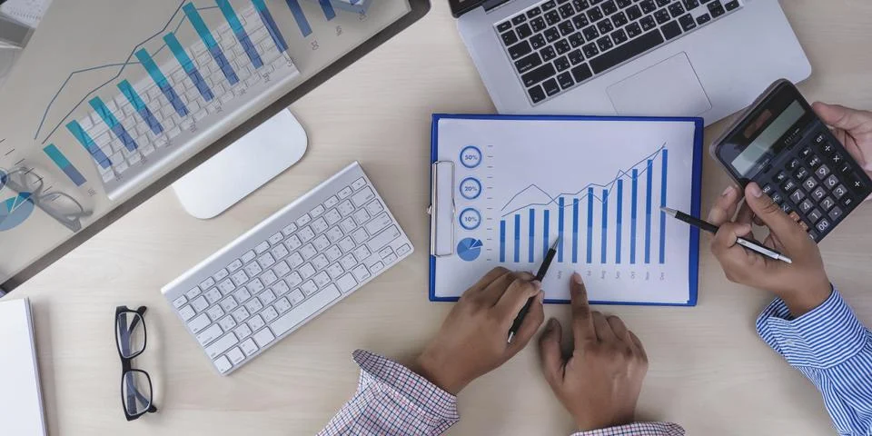 Teamwork  reports  accounting concept analyzing  financial Stock Photos