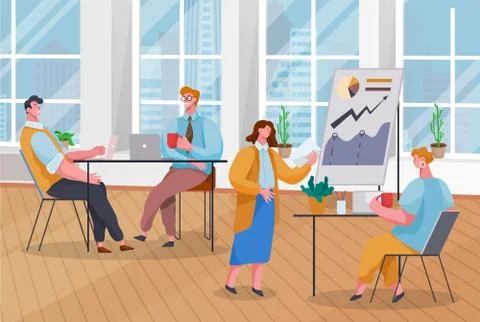 Teamwork Researching Diagram in Office Vector 스톡 일러스트
