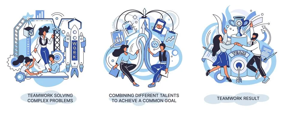 Teamwork result, solving complex problems, combining different talents to イラスト素材